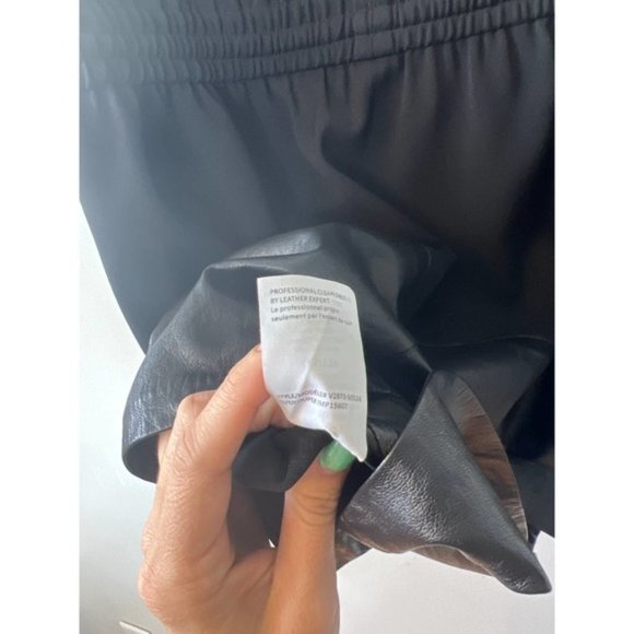 Vince Sleeveless Drawstring Waist Mini Dress Contrast Leather Black Size: XXS - Picture 8 of 9